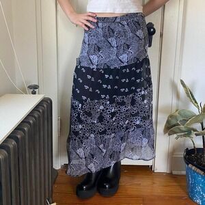 Vintage 90s y2k low rise black maxi skirt patchwork